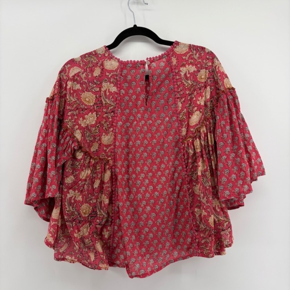 Rachel Zoe Womens Size XS Pink Floral Print Bell Sleeve Blouse Boho Festival - Picture 3 of 7